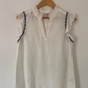 Monsoon White Blouse with Navy Embroidery